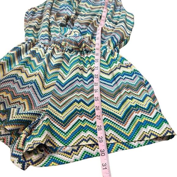 Parker Silk Sleeveless Romper in Colorful Zig Zag Chevron Print Blouson XS - Picture 5 of 10